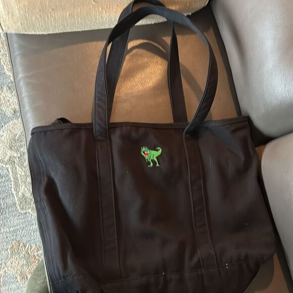 Land's End Tote Canvas embroidered zipper long handle embroidered dinosaur L - Picture 6 of 12